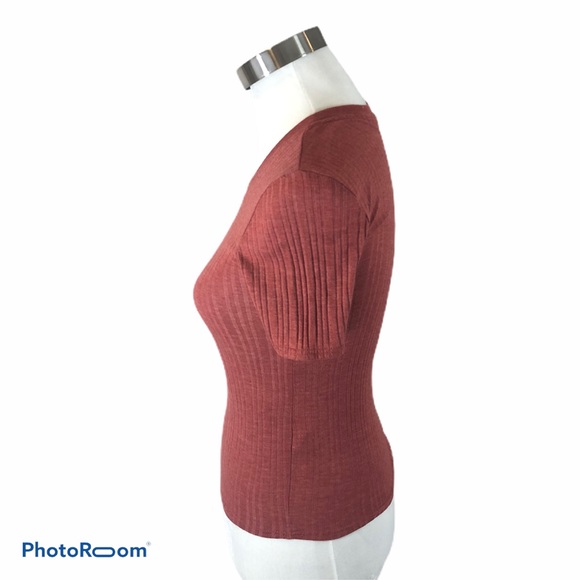 TopShop Ribbed T-Shirt Rust/Red Size 4 - Picture 3 of 7